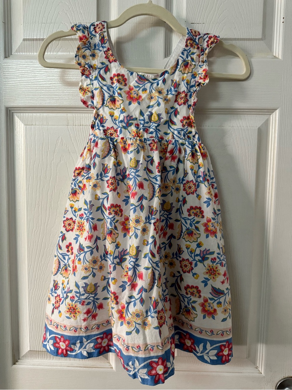 Mini Boden White Floral Sundress with Blue and Yellow Accents